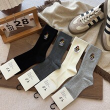 红书爆款潮袜帽子米奇刺绣韩系可爱女秋冬外穿格雷灰卡通中筒袜子