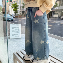 秋季新款儿童五角星牛仔裤2025韩版女童洋气直筒裤外贸代发童装潮