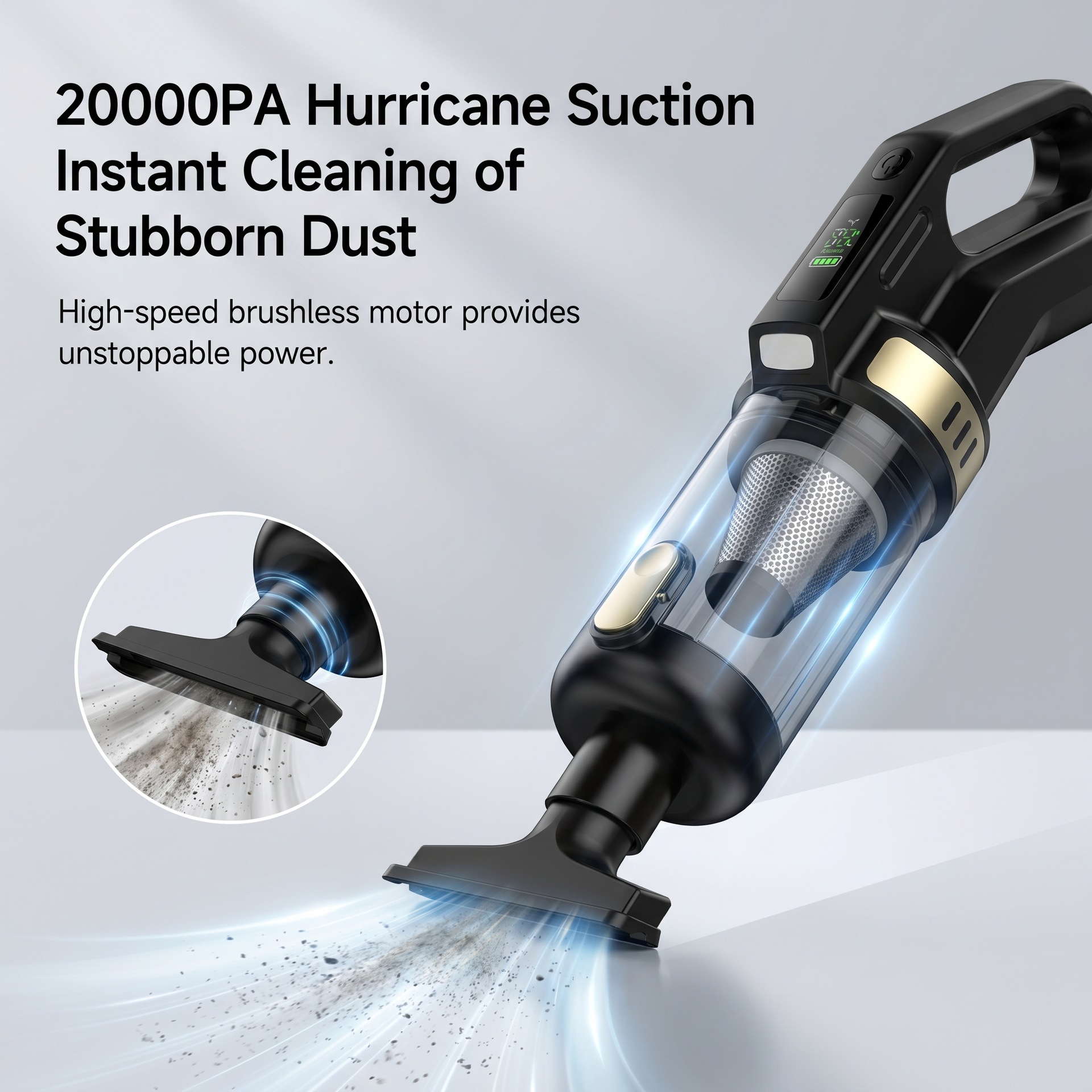 Car-mounted wireless vacuum cleaner, handheld portable digital display floor mop, multifunctional dust-absorbing and air-blowing device for home and car use
