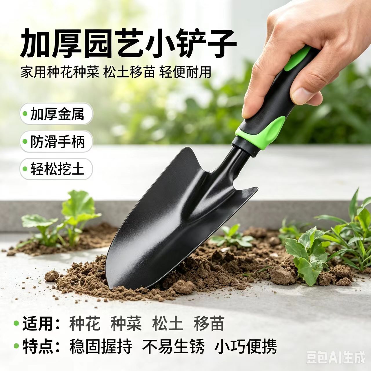 Juego de Pala y Rastrillo de Jardinería de Metal con Mango de Goma para Plantación
