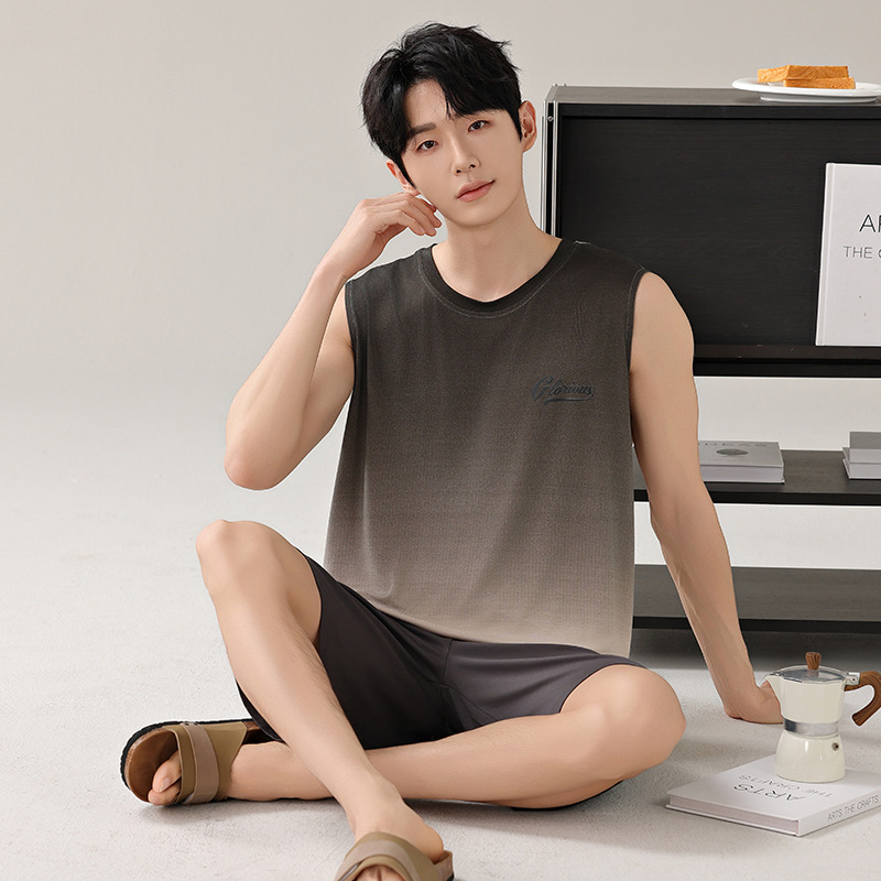 잠옷 남성 여름 스노우 실크 리오셀 조끼 반바지 2025 새로운 얇은 대형 단순 캐주얼 홈웨어