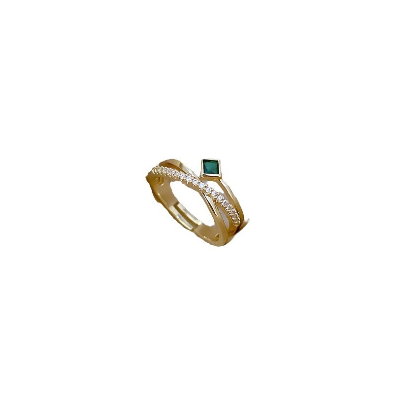 Anello a croce verde con diamanti incastonati, apertura regolabile, gioiello semplice giapponese, anello per coppie_voghion.com