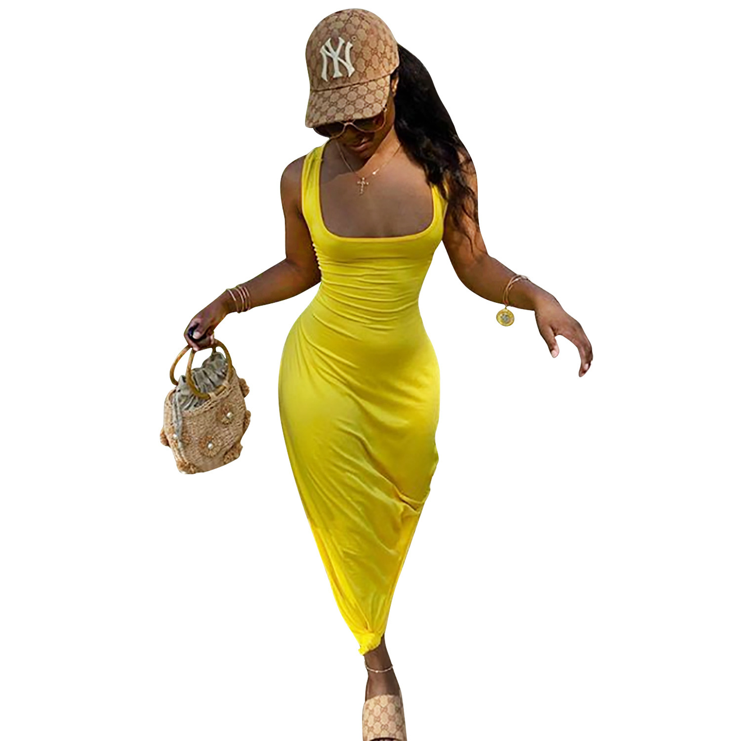C3643 spot transfronterizo moda femenina europea y americana color sólido vestido sexy falda de trapeador falda larga con cordones AliExpress
