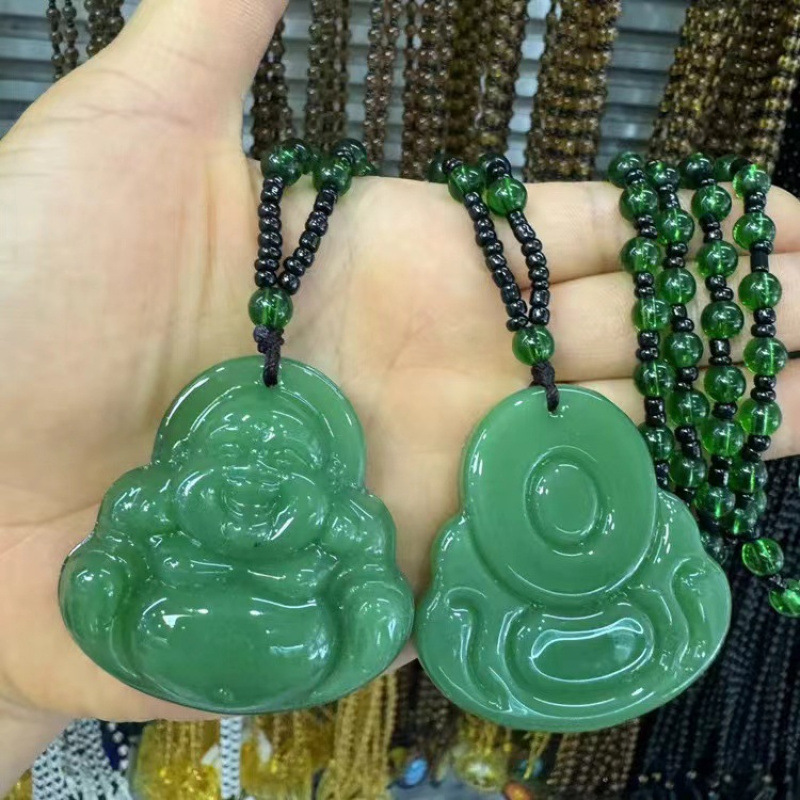 짙은 녹색 구슬 목걸이 + 새로운 웃는 부처님