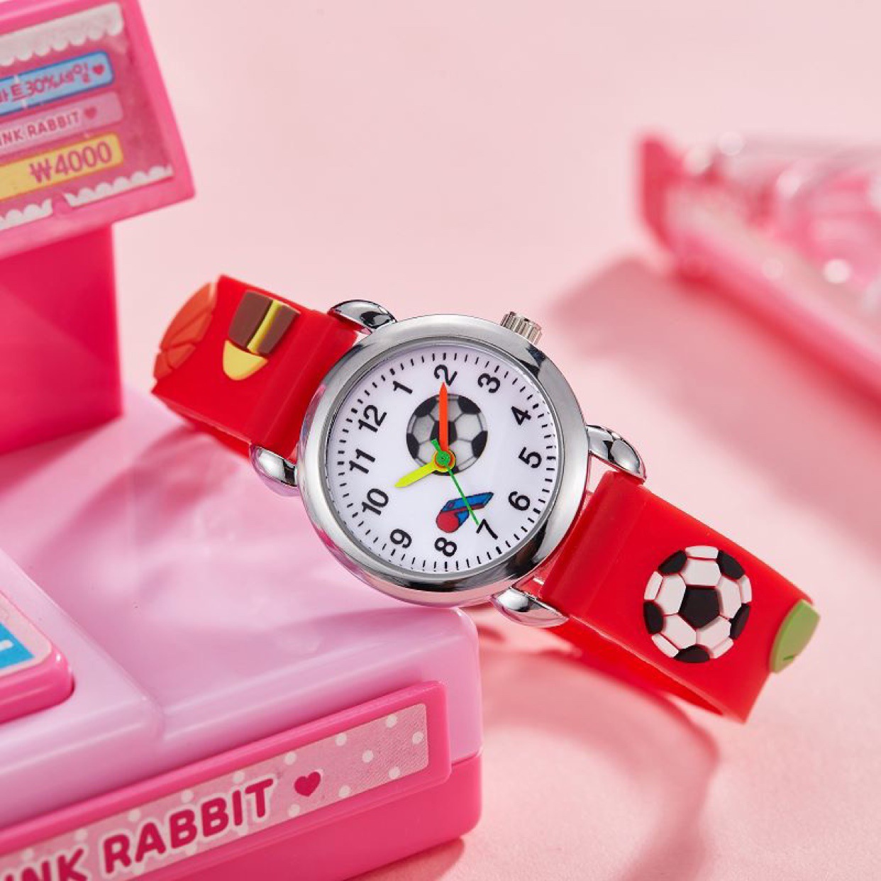 Daily, Street Occasion Quartz Movement Cartoon Style Cute Football Buckle Silica Gel Strap Quartz Watch