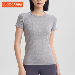 ストレッチスポーツ半袖夏ランニング速乾tシャツ女性ガードルヨガ服上着プラティトレーニングトレーニングトレーニング服