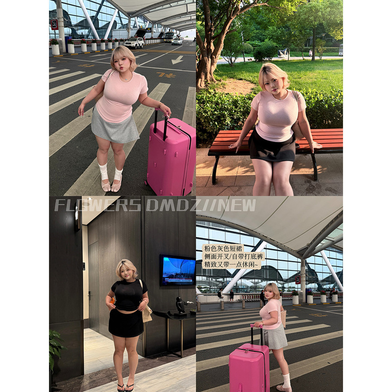 【Energetic Girl】Plus-Size Women's Clothing: Regular Shoulder Round-Neck Short-Sleeve T-Shirt, Slim-Fit Top, High-Waisted Slimming A-Line Skirt 【Energetic Girl】Plus-Size Women's Clothing: Regular Shoulder Round-Neck Short-Sleeve T-Shirt, Slim-Fit Top, High-Waisted Slimming A-Line Skirt