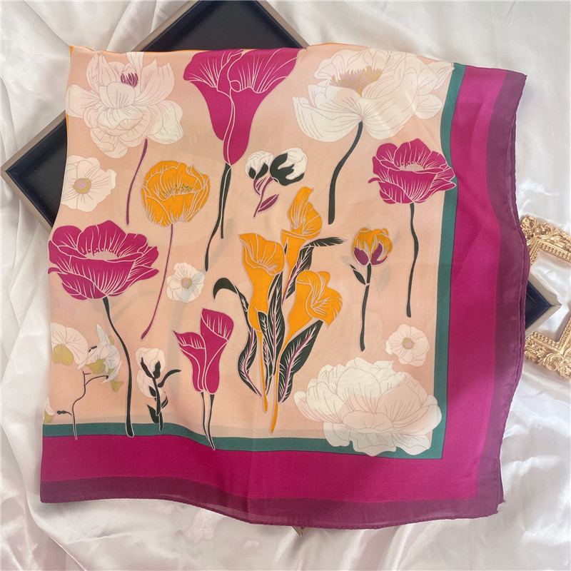 50g Weight Silk Scarf Classification Casual, Daily, Shopping Occasion Satin Material Letter, Flower Pattern Spring&Summer Season Women's Gender Elegant Style Women's Elegant Letter Flower Satin Silk Scarf 12