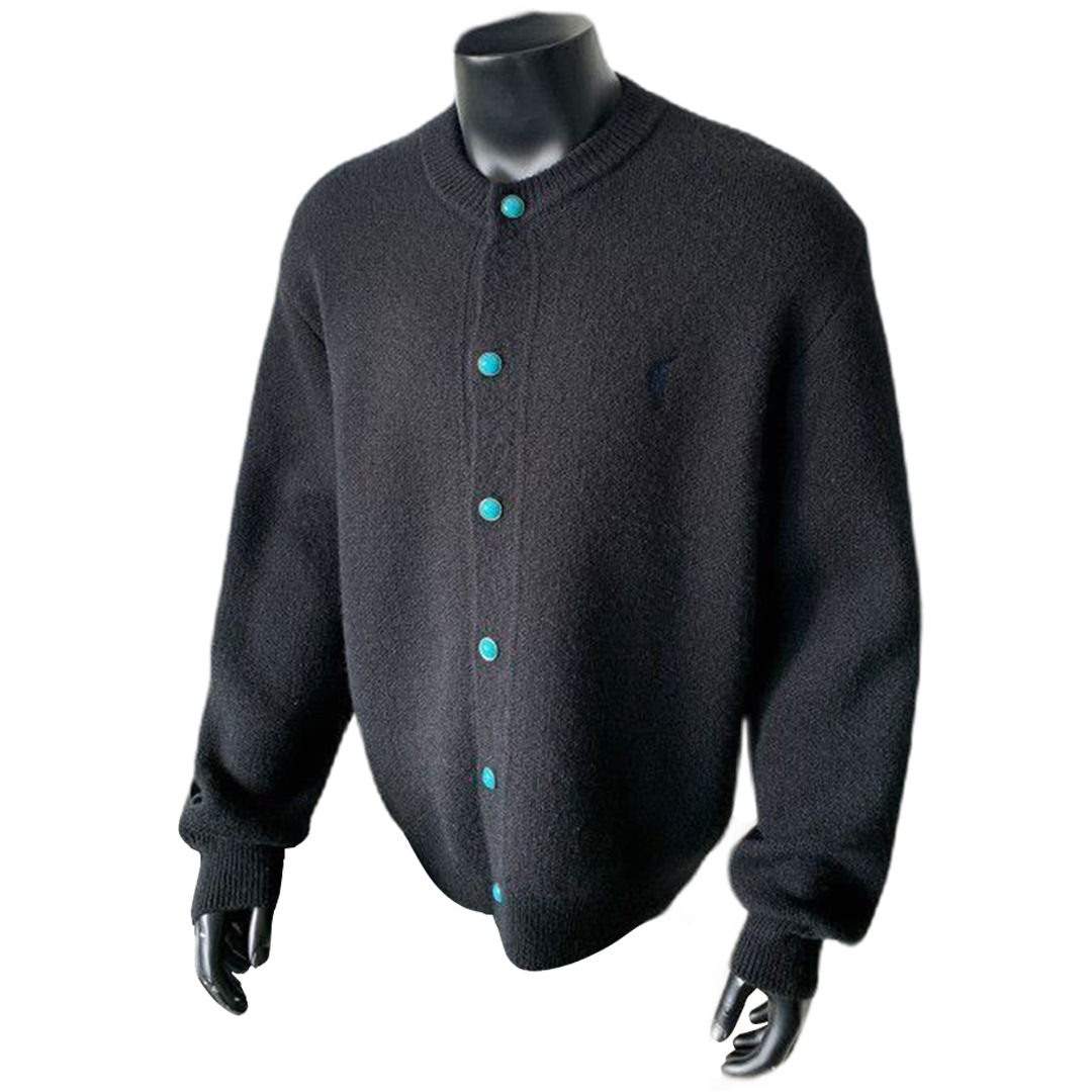 Explosiones transfronterizas de tamaño europeo bordado cardigan jersey suéter hombre chaqueta vieja fábrica de viento de dinero turquesa mayorista