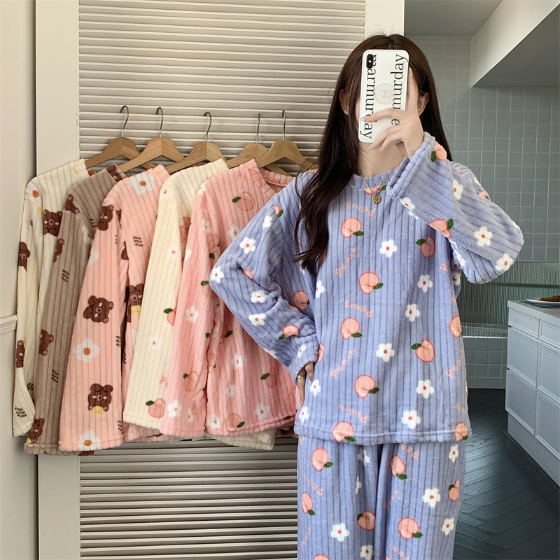 Pajamas de manga larga y cálidos dulces, pajamas de vestir para mujeres, otoño 2022 nuevo estilo de ropa de hogar en línea, invierno