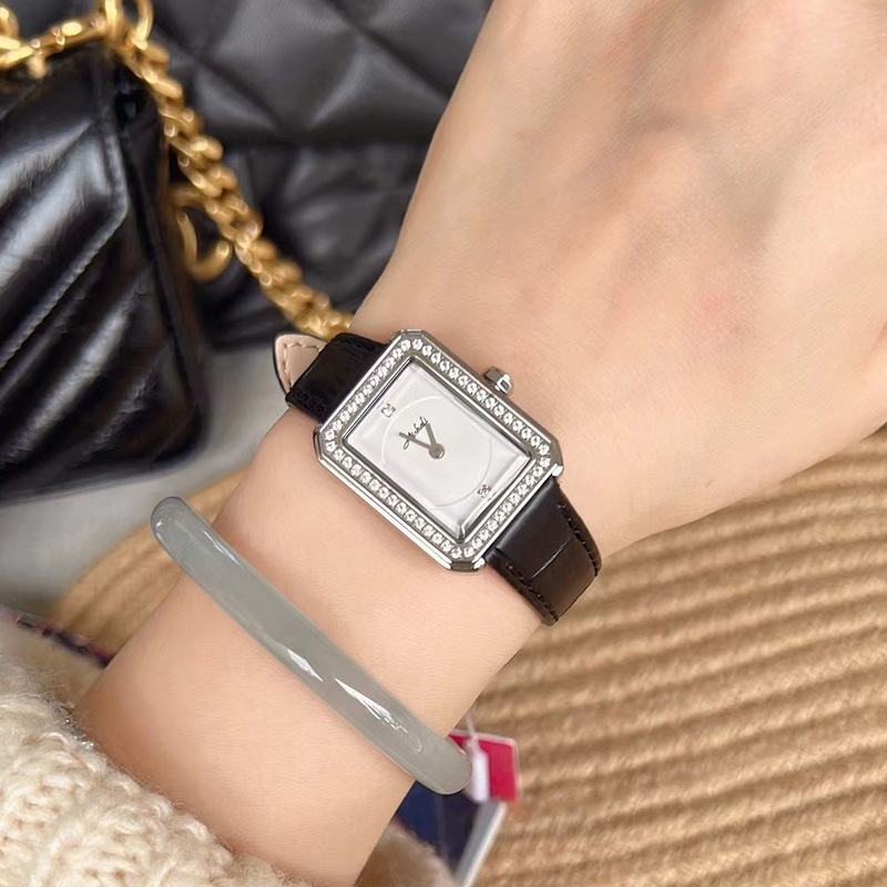 Melissa Mishali New Fashion Women's Watch Small Silver Watch Diamond Elegant Square Small Dial Steel Band Live