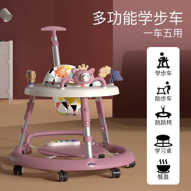 Baby Walker Folding Anti-Rollover Four-Wheel Walker Balance Car Anti-O-Leg Light Music Walker Stroller