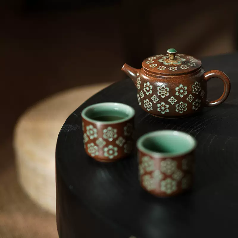 宝相花功夫茶具套装 高档茶壶 品茗杯旅行套装伴手礼2025年爆款