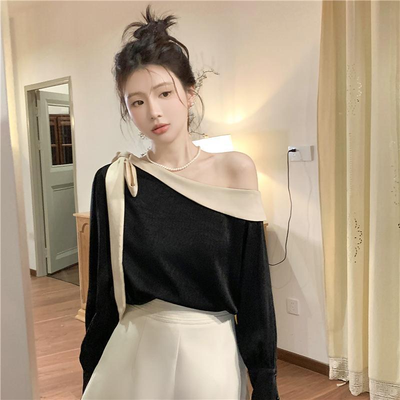 法式优雅气质雪纺衬衫女秋季新款时尚设计感撞色宽松百搭上衣小衫|undefined