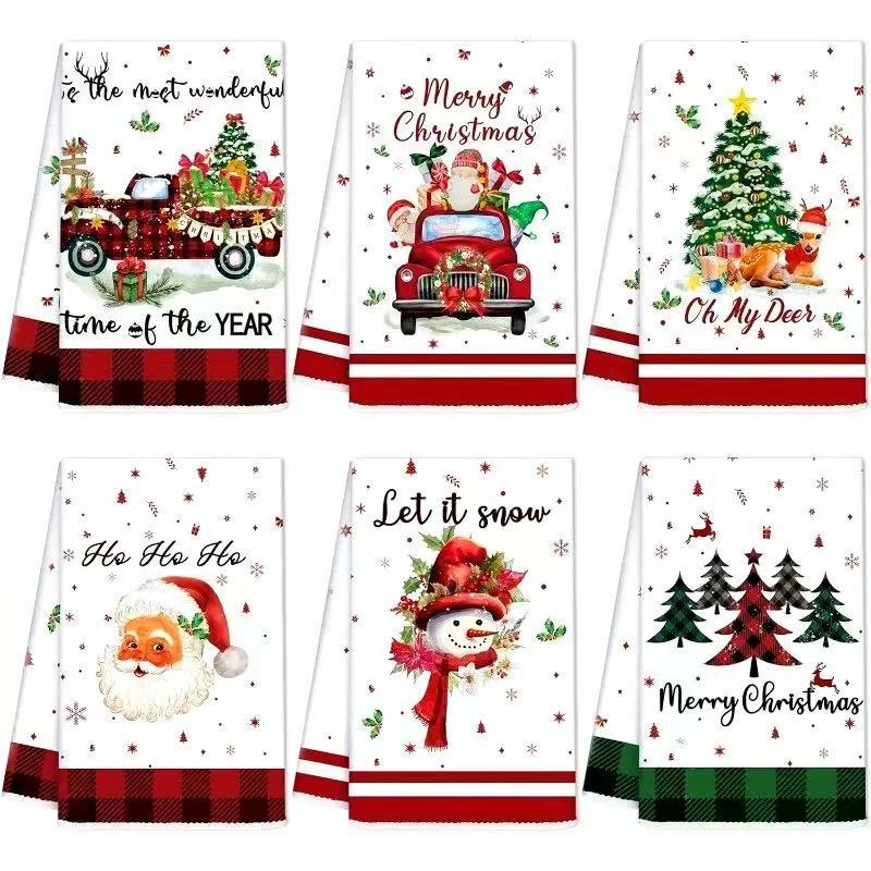 Cross-Border Amazon Best Selling Kitchen Microfiber Towel Christmas Dish Towel Gift Decoration Holiday Towel
