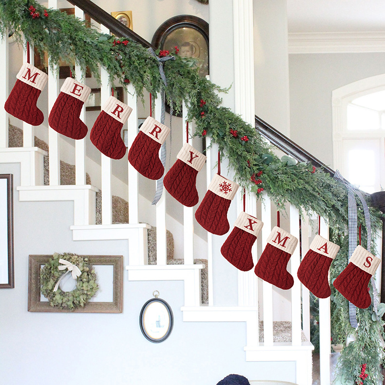 Christmas Cute Letter Christmas Stocking Decoration Creative Christmas Tree Pendant Christmas Style Wool Knitted Socks Decoration Props_voghion.com