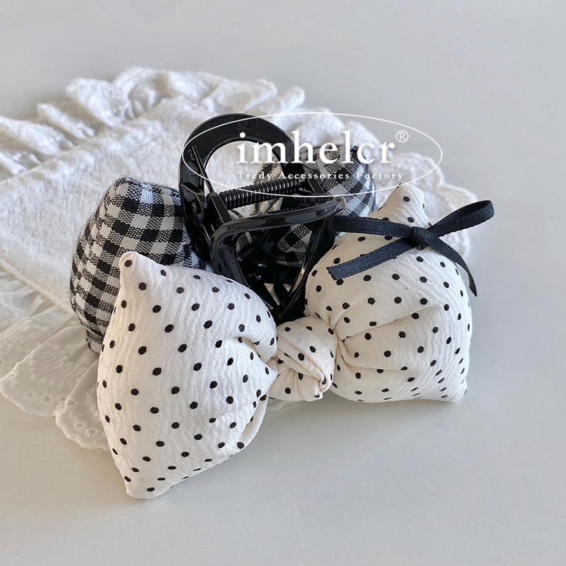 日本と韓国のかわいい子犬チェック柄水玉スクエアスカーフインガールリボン綿充填クリップ BB クリップ|undefined