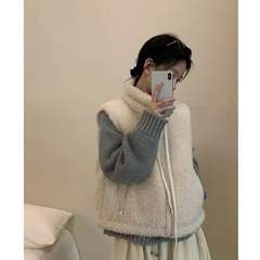 粉色立领软糯冬季拉链羊羔绒马甲女通勤时尚上衣加厚保暖背心外套