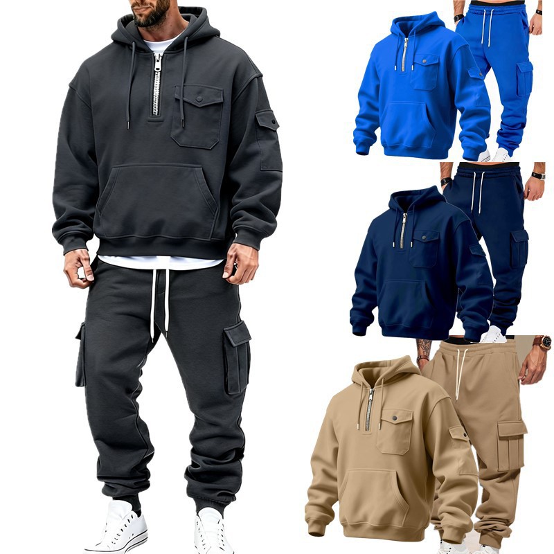 New Cross-Border Wholesale Foreign Trade Autumn and Winter American Hooded Sweatshirt Trousers Casual Jacket Men's Loose Sports Suit