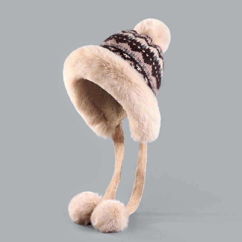 New Knitted For Women Winter Fleece Lined Thickened Warm Pom Outdoor Cycling Ear Protection Cold Resistant Hat_voghion.com