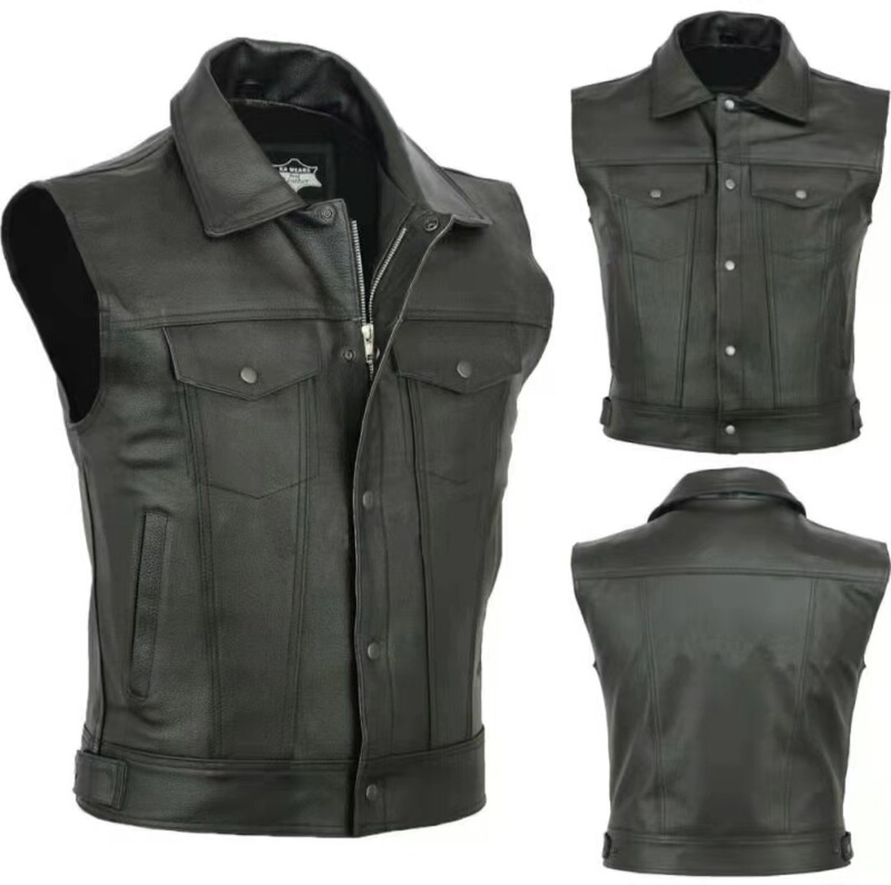Solid Color Zipper Faux Leather Vest Locomotive Lapel Leather Vest Team Punk Vest