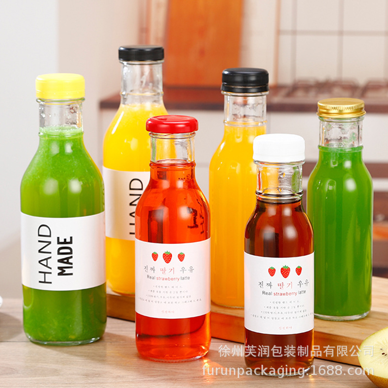 批发果汁瓶沙棘瓶大容量玻璃饮料瓶果酒分装瓶带盖多规格现货