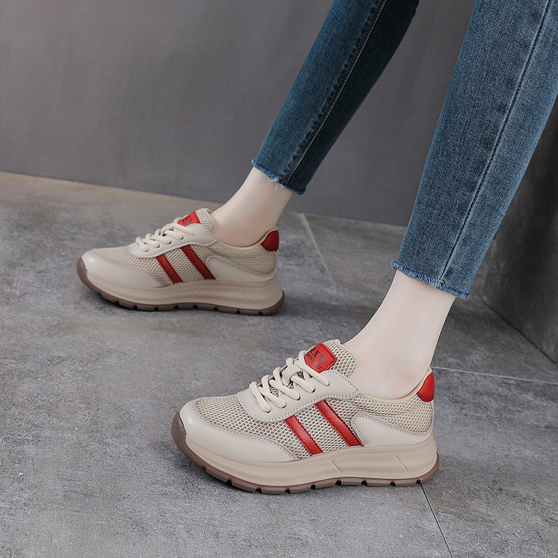 Giày sneaker nữ chunky đế dày lưới thoáng khí phối màu — màu vàng