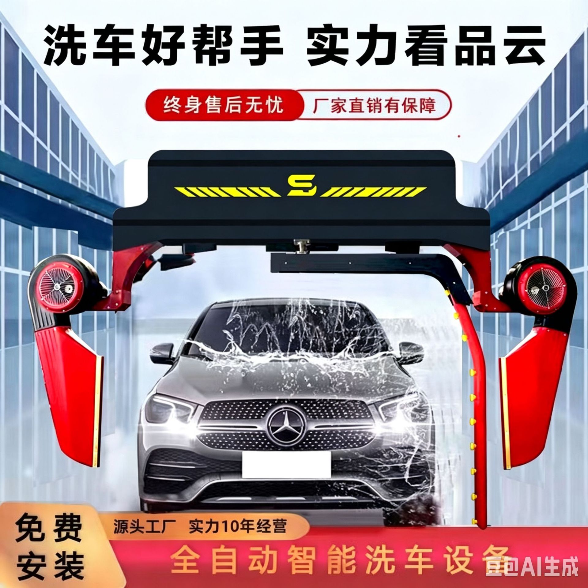 Large Commercial Car Wash Machine Manufacturer Fully Automatic Car Washer with No Dead Ends 360 ° Rotating Six-Blade Fan for Cross-Border Trade