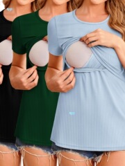 3pcs Ruched Maternity Breastfeeding Tops 3pcs Women's跨境