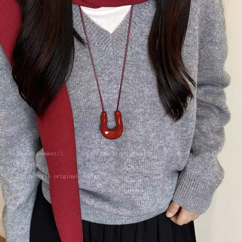 Otoño y invierno minimalistas collares colgante de goteo de Feng Shui mujeres chaqueta larga suéter cadena casual accesorios de lujo ligero