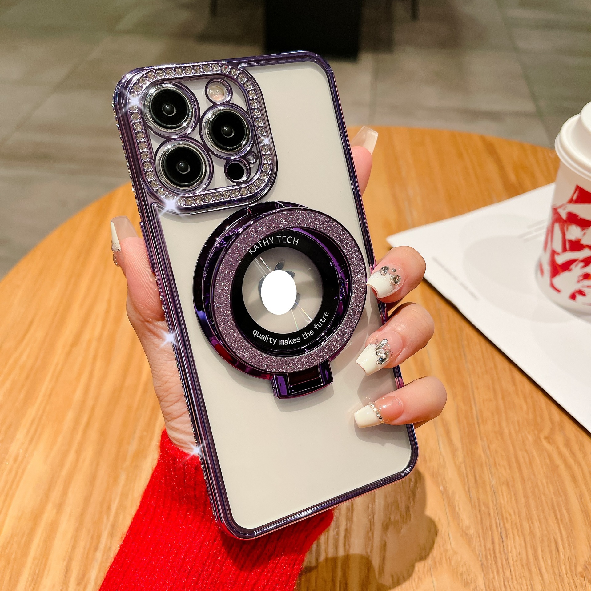 Soporte de succión magnética para iPhone17 caja de teléfono con brillo degradado 16Pro diamante de imitación galvanoplastia 13 funda protectora diamante