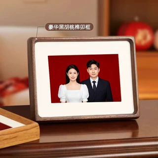 黑胡桃木榫卯相框结婚证照片678寸创意桌面摆台装裱框免费洗照片