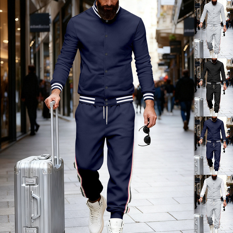 Abbigliamento da uomo - Completo sportivo da baseball foderato in pile pesante da uomo - Abbigliamento casual invernale per esterni - Abbigliamento da pendolare alla moda_voghion.com