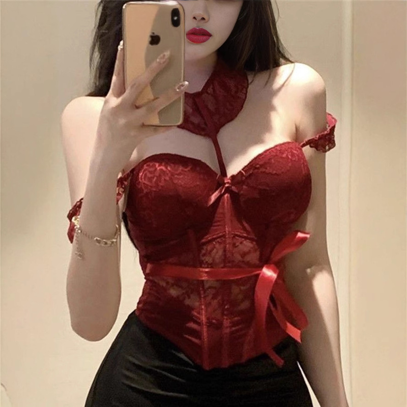 2025 New Fishbone Bra Pure Wants to Wear Lace Belt Chest Pad Sling Top with Short Base Vest for Women