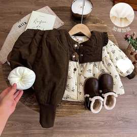 女童冬装套装2024新款儿童冬款棉衣加厚女宝宝加绒外套秋冬季棉服