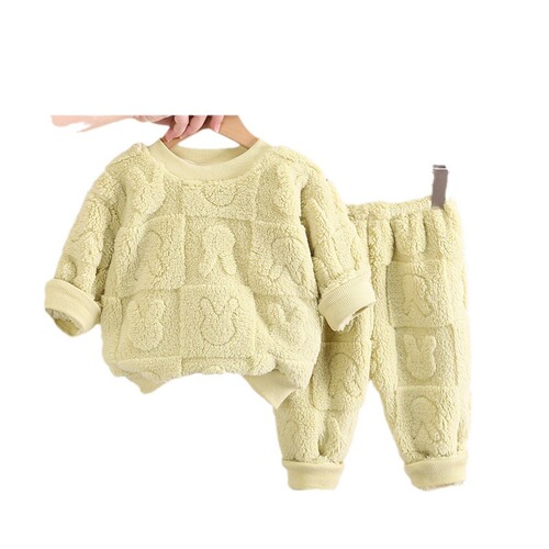 Boys and girls winter home clothes set  new baby outer wear plus velvet and thickened children's winter pajamas set