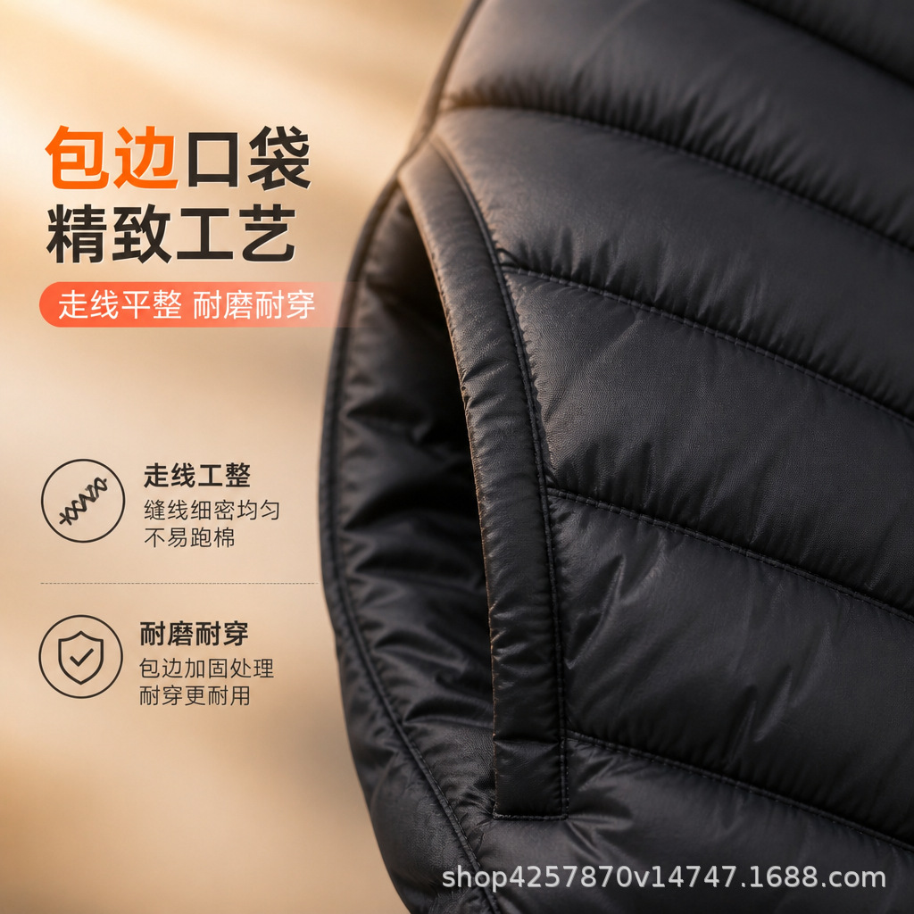 Chaqueta Acolchada Corta con Cuello Alto de Poliéster Térmico Con Cierre de Cremallera para Otoño e Invierno