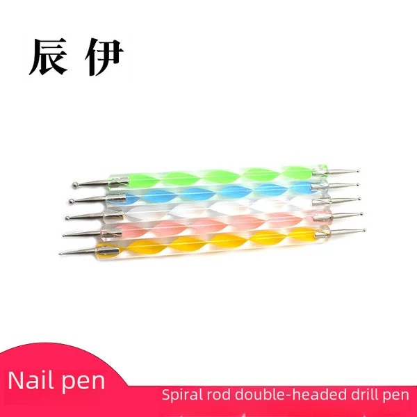 Nail art point drill pen 5 PCs nail point drill pen double-headed acrylic spiral rod point flower needle nail art point flower tool