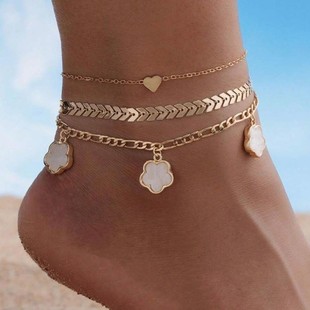 Europe and the United States cross-border love five-petal flower anklet creative aircraft chain anklet simple multi-layer alloy beach anklet wholesale