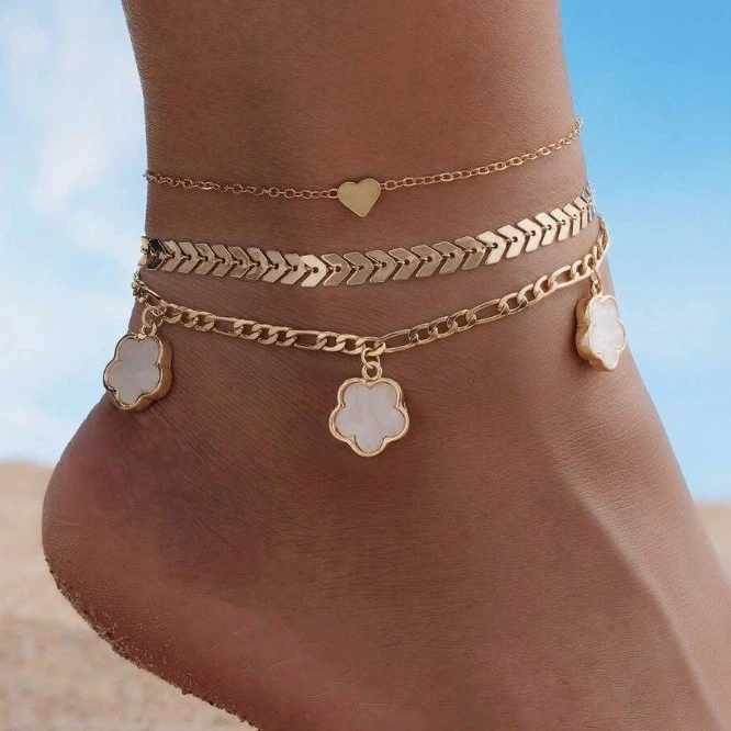Европейская и американская трансграничная любовь с пятью лепестками цветочные ножные цепи креативные летательные цепи ножные цепи простые многослойные сплавы пляжные ножные цепи оптом