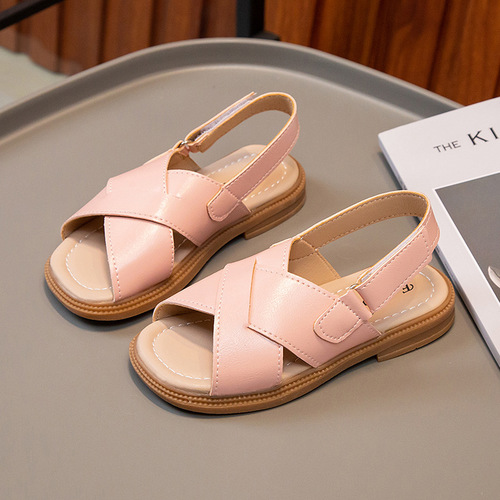 Children's sandals for boys and girls, 2024 summer fashion new model, cross sandals with Velcro for older children, student beach shoes