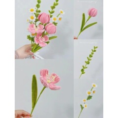 教師の日は棒の花束をねじってdiy手作りのチューリップのコクリコ美人の手は花の材料を持って自分で作った花を包んで先生に送ります。
