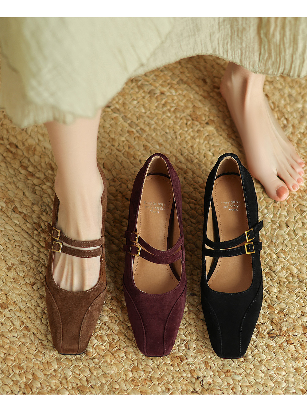 Giày Mary Jane nữ quai ngang đế xuồng phong cách Hàn Quốc retro — Màu nâu chi tiết 1