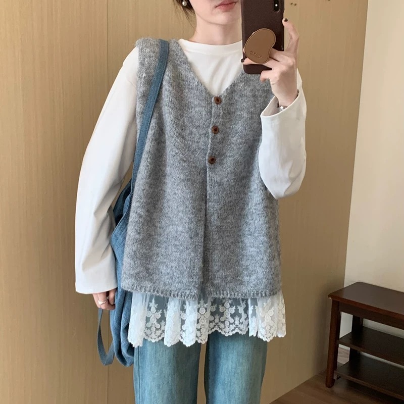 慵懒风简约叠穿毛衣马甲外套女春季2025新款宽松百搭无袖针织背心|undefined