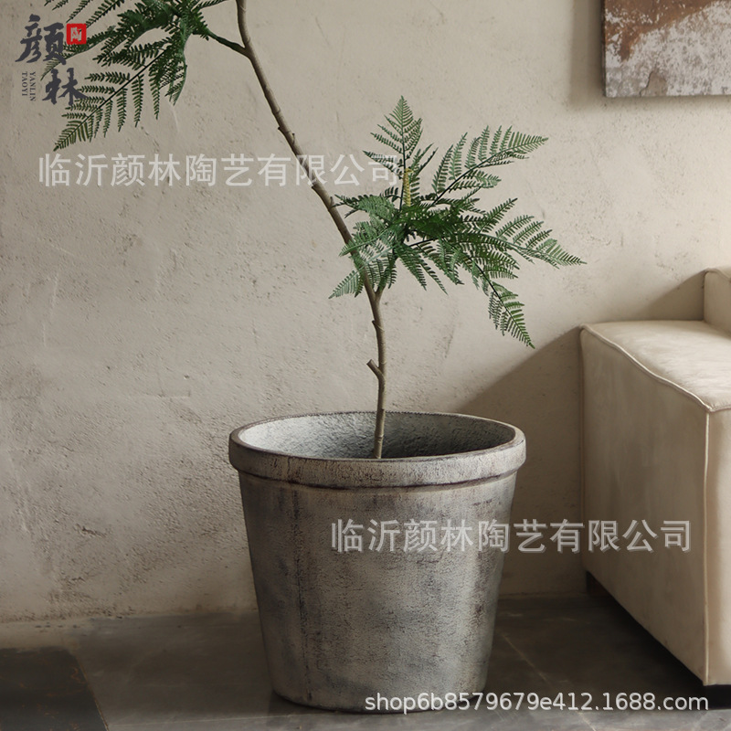 Grandes macetas de magnesio de barro abiertas balcón retro suelo verde maceta de plantación sala de estar hotel paisaje decoración