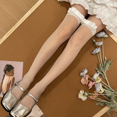 千禧年Y2K辣妹春夏防勾絲遮瑕美腿蝴蝶結過膝中筒少女薄款絲襪女