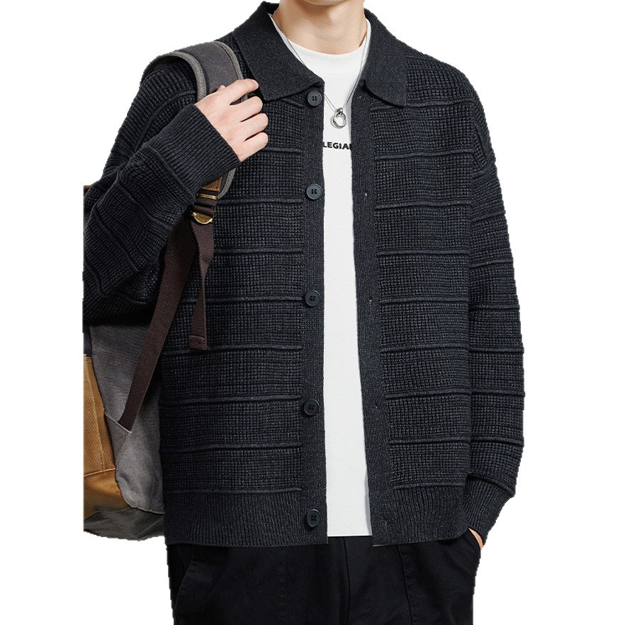 Explosiones transfronterizas europeas de tamaño grande jersey suéter hombre polo de negocios con collar cardigan chaqueta fábrica de moda al por mayor