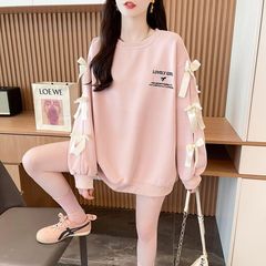 美式小众设计感卫衣女蝴蝶结秋季新款胖mm大码圆领长袖卫衣女批发