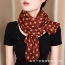 韩版ins风波浪波点雪纺丝巾高级感百搭长条轻薄纱巾女士护颈围巾