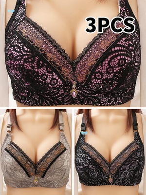 3-Pack Elegant Lace Push-Up Bras for Women , High Support